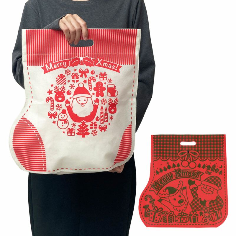 ラッピング｜【クリスマス】小判抜きバッグ　大サイズ｜不織布ラッピング袋｜20枚入～