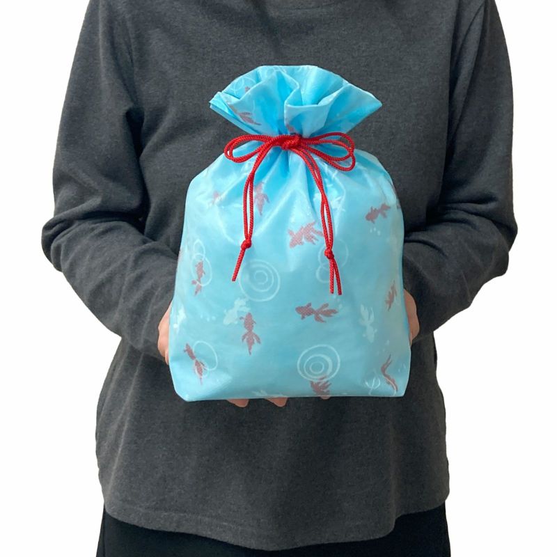 ラッピング｜巾着袋 夢がさね大 金魚柄 20枚入～