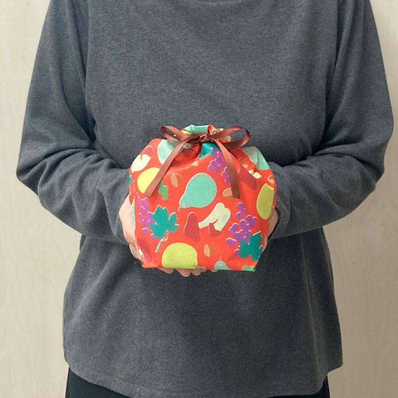 【秋ギフト】てまり巾着　秋の味覚柄｜不織布ラッピング袋｜20枚入～