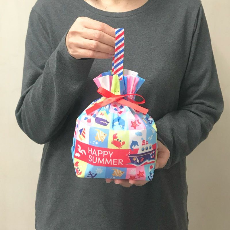 ラッピング｜手提げリボンバッグFP　サマーブロック柄　20枚入～