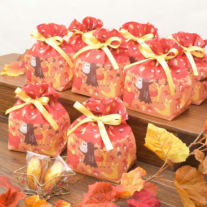 ラッピング｜巾着　リボン　小　森のどうぶつ柄ＦＰ 20枚入～