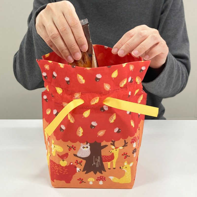 ラッピング｜巾着　リボン　小　森のどうぶつ柄ＦＰ 20枚入～