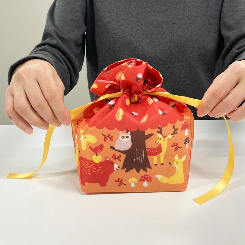 ラッピング｜巾着　リボン　小　森のどうぶつ柄ＦＰ 20枚入～