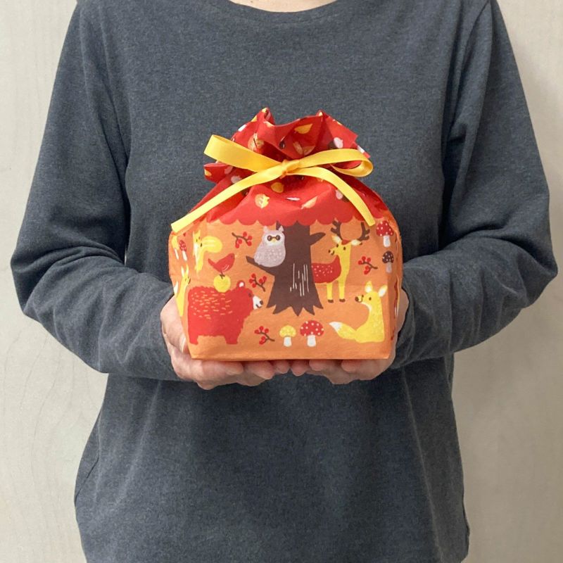 ラッピング｜巾着　リボン　小　森のどうぶつ柄ＦＰ 20枚入～