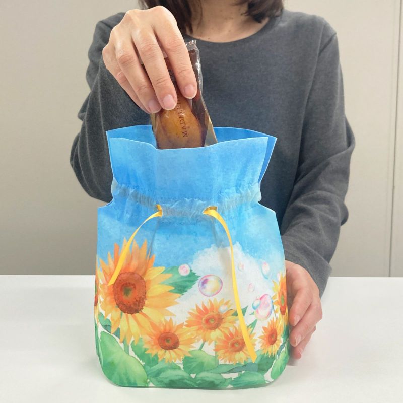 ラッピング｜巾着リボンFP　小　ひまわりシャボン柄　20枚入