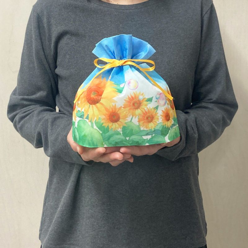 ラッピング｜巾着リボンFP　小　ひまわりシャボン柄　20枚入