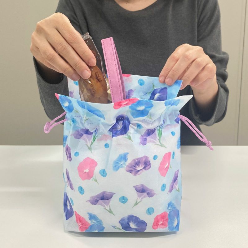 ラッピング｜ 手提げ巾着　水彩朝顔柄FP　20枚入～