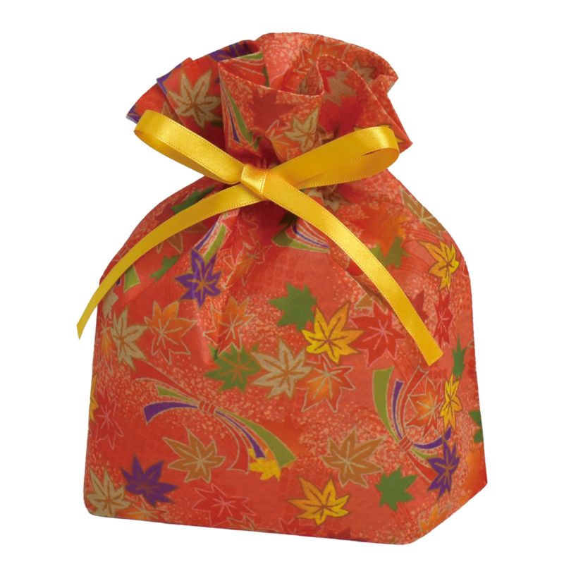 ラッピング｜ 巾着リボン小　熨斗（のし）紅葉柄　20枚入