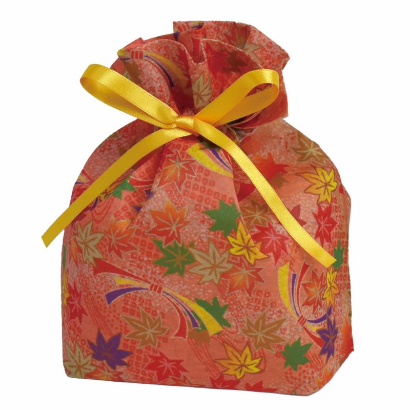 ラッピング｜ 巾着リボン小　熨斗（のし）紅葉柄　20枚入