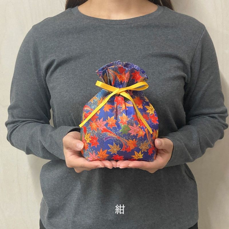 ラッピング｜ 巾着リボン小　熨斗（のし）紅葉柄　20枚入