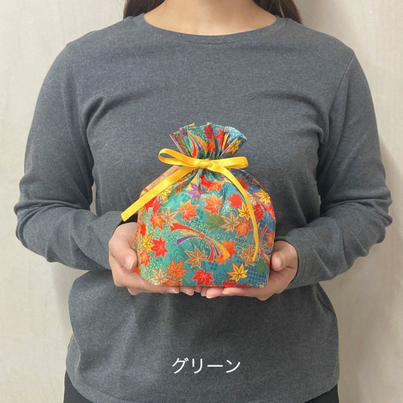 ラッピング｜ 巾着リボン小　熨斗（のし）紅葉柄　20枚入