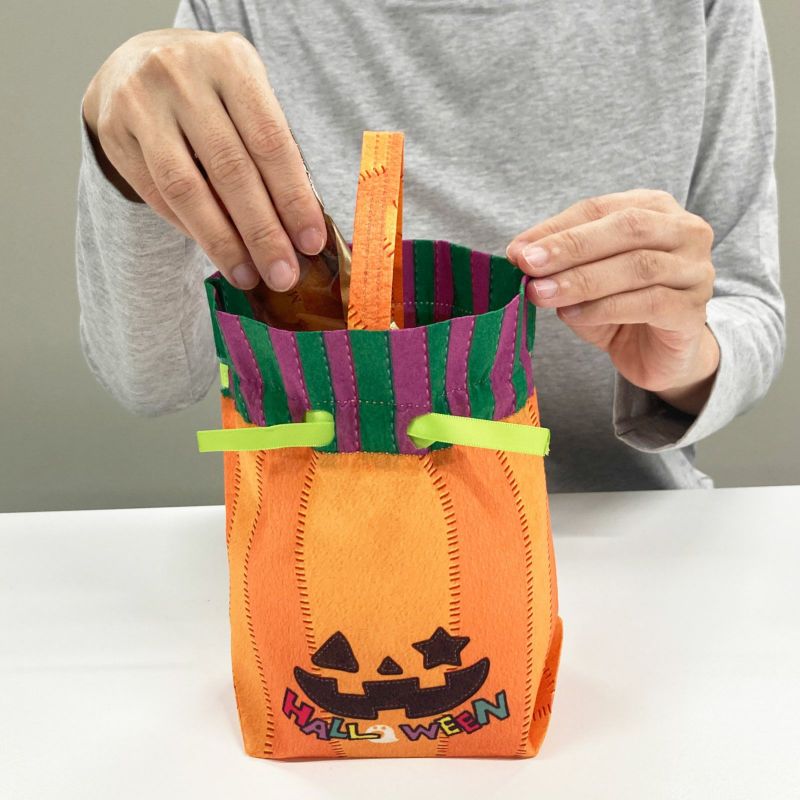 ラッピング｜手提げリボンバッグFP　かぼちゃステッチ柄　20枚入～