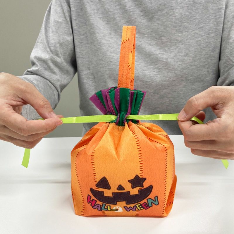 ラッピング｜手提げリボンバッグFP　かぼちゃステッチ柄　20枚入～