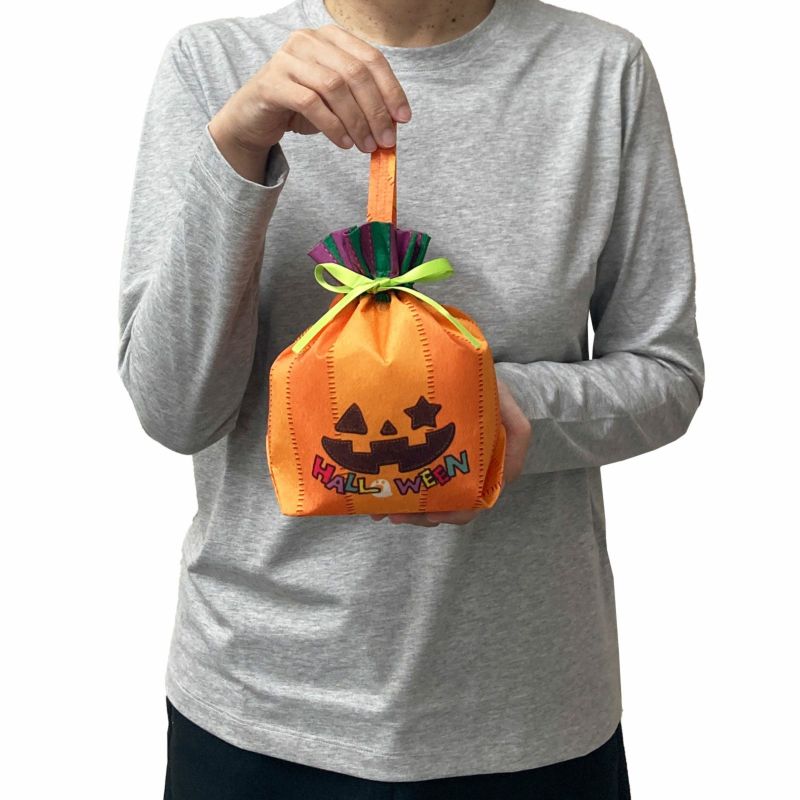 ラッピング｜手提げリボンバッグFP　かぼちゃステッチ柄　20枚入～