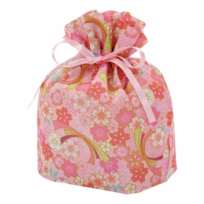 ラッピング｜巾着リボン小　熨斗（のし）桜柄　20枚入