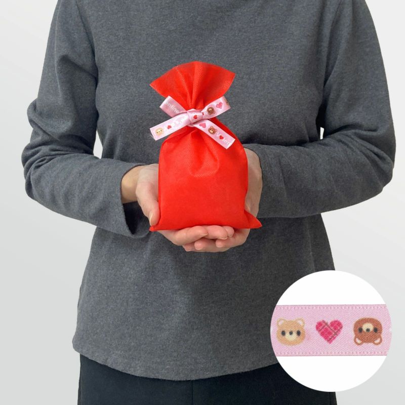 ラッピング｜【バレンタイン】ソフトバッグ2穴リボン（S2）ベアー柄｜薄手｜不織布包装袋｜20枚入